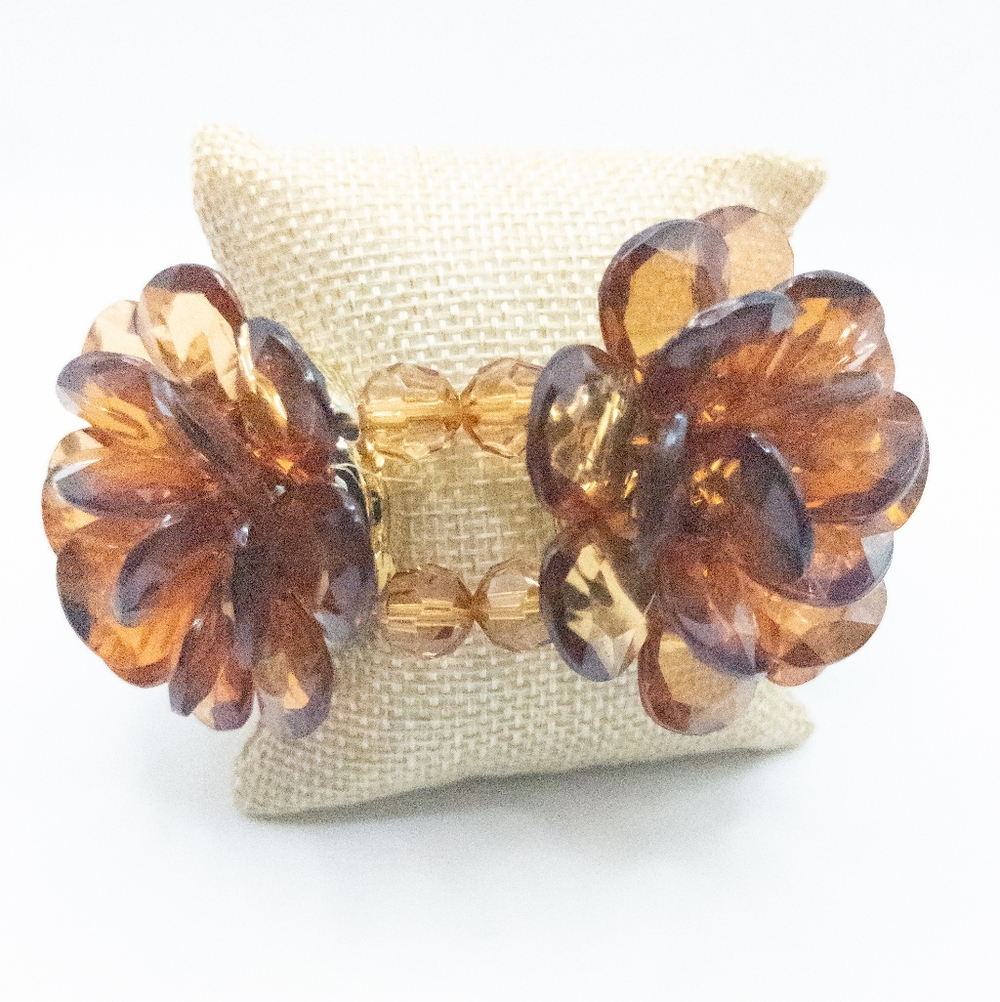 Vintage Acrylic Large Floral Bracelet Amber Tones